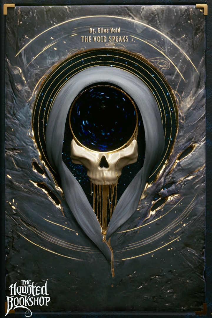 The Void Speaks - book cover featuring a skull within a hooded void, surrounded by concentric rings